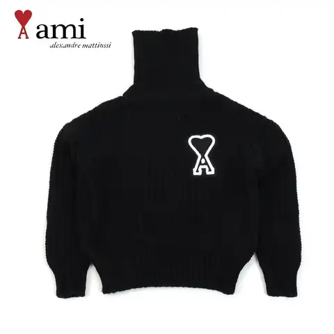아미 26SS 블랙 하트 오버 하이넥 니트