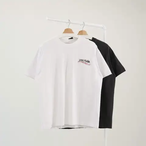 발렌시아가 데미지 포인트 워싱 웨이브 레터링 빈티지 자수 반팔 티셔츠