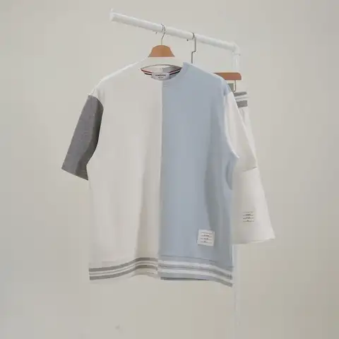 톰브라운 언발란스 배색 포인트 반팔티 & 언발란스 배색 포인트 컬러 5부 반바지 세트