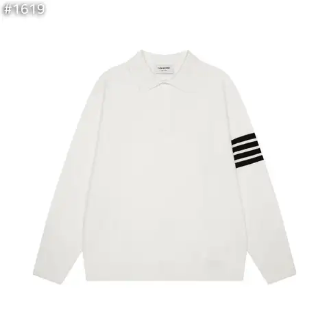 톰브라운 사선 울 카라 니트 (화이트/블랙)