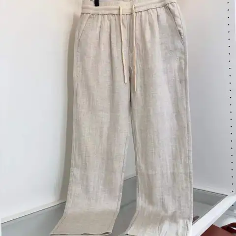 로로피아나 자수파츠로고 린넨 와이드팬츠