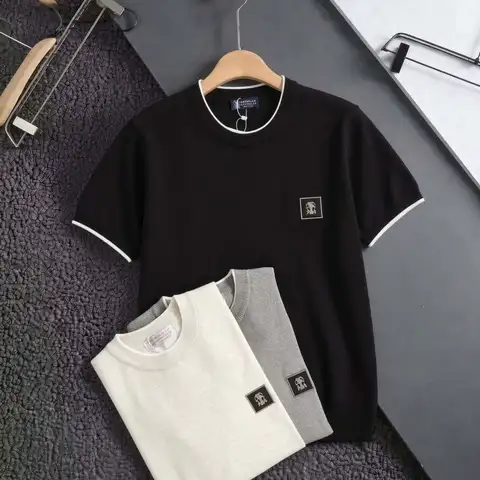 브루넬로쿠치넬리 로고 패치 반팔 니트