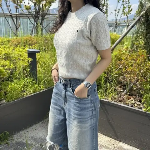폴로 자수 반팔 꽈배기 니트 (5개 컬러)