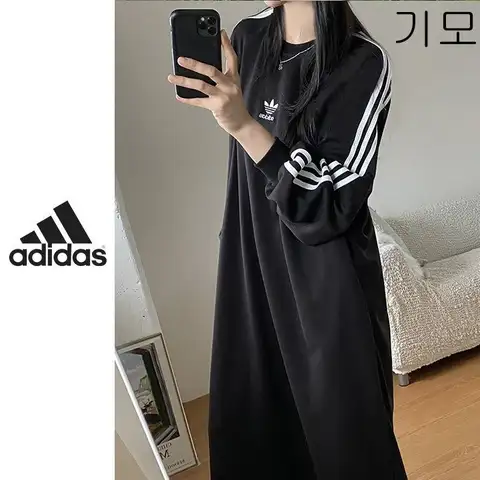 아디다스 기모 삼선라인 그랑 롱원피스 (블랙/멜란지)