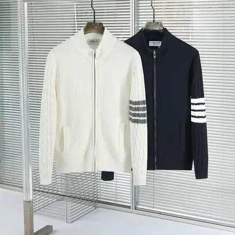 톰브라운 암케이블 양모니트 집업가디건