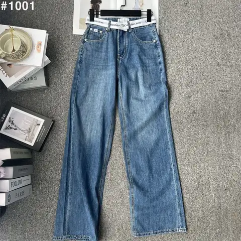 켈빈 클라인 미드블루 하이라이즈 와이드핏 데님