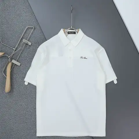 로로피아나 베이직 이니셜 린넨 카라 반팔 티셔츠