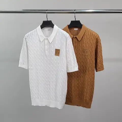 로에베 가죽패치 케이블 반팔 카라 니트