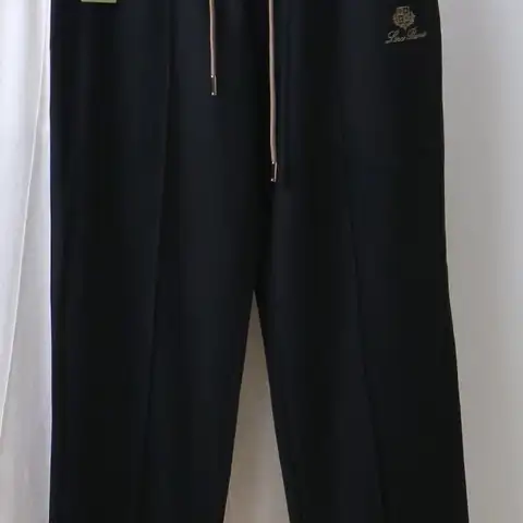 로로피아나 자수로고 클래식 린넨 와이드팬츠 (블랙/카키브라운)