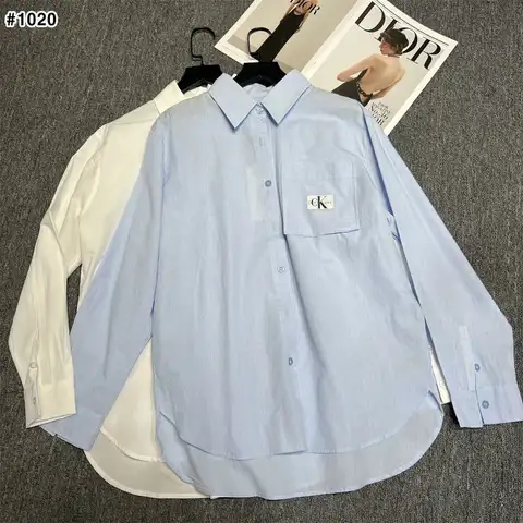 켈빈클라인 우먼 우븐 라벨 릴렉스 오버핏 셔츠