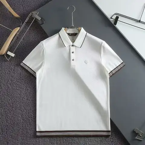 로로피아나  배색시보리 코튼 카라티 (화이트/네이비)