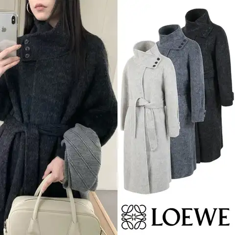 로에베 25FW 버튼 하이넥 카멜헤어 핸드메이드 코트