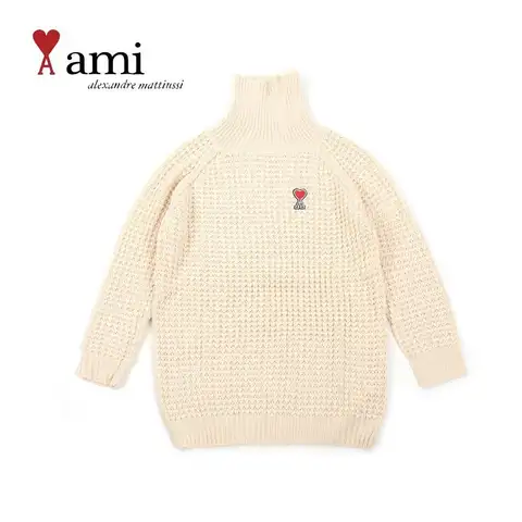 아미 26SS 레드 하트 오버 하이넥 니트