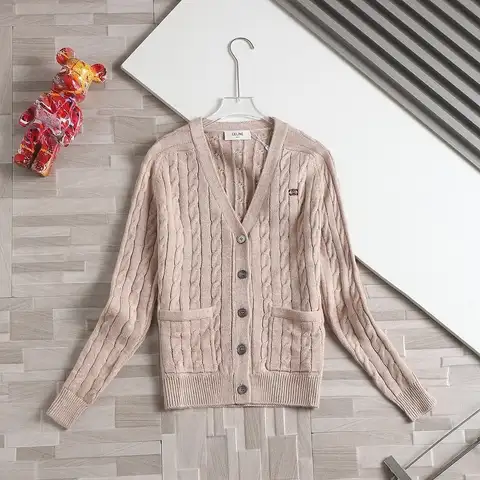 셀린느 26ss 여성용 자수 울가디건 (그레이/베이지)