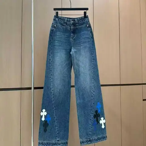 크롬하츠 26ss 여성 패치로고 와이드 스판 데님진